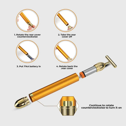 Premium 24K Gold Energy Beauty Bar Electric Facial Massage Roller