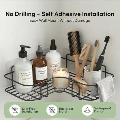 Bathroom Corner Organizer Rack with Strong Self-Adhesive Stickers