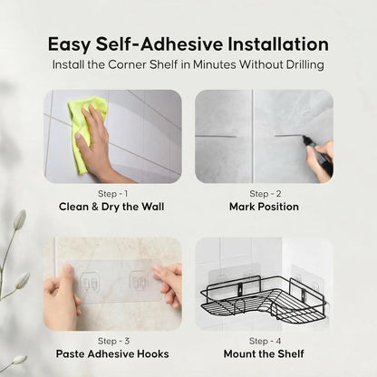 Bathroom Corner Organizer Rack with Strong Self-Adhesive Stickers