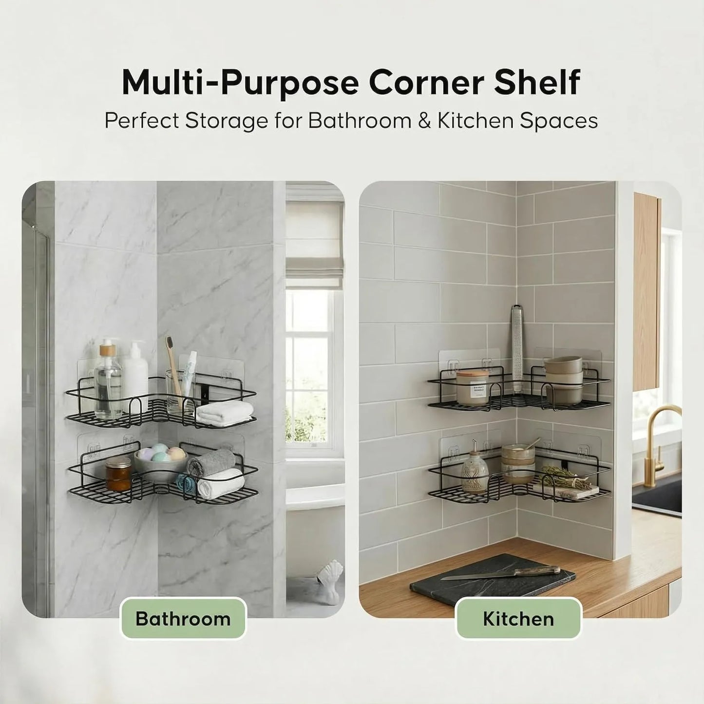 Bathroom Corner Organizer Rack with Strong Self-Adhesive Stickers